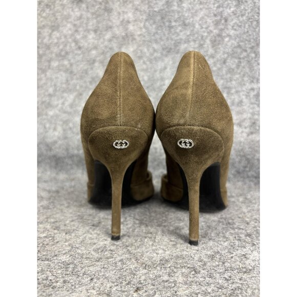 Gucci Shoes Womens Size 7 Brown Suede Peep Toe Stiletto Pumps Made in Italy - Picture 4 of 8